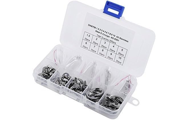 DIY Crafts 10 Size 304 Stainless Steel E-Clip Retaining Snap Opening Ring Circlip Kit 1.5/2 /3/4/5/6/7/8/9/10mm with Plastic Box (240) - Image 1