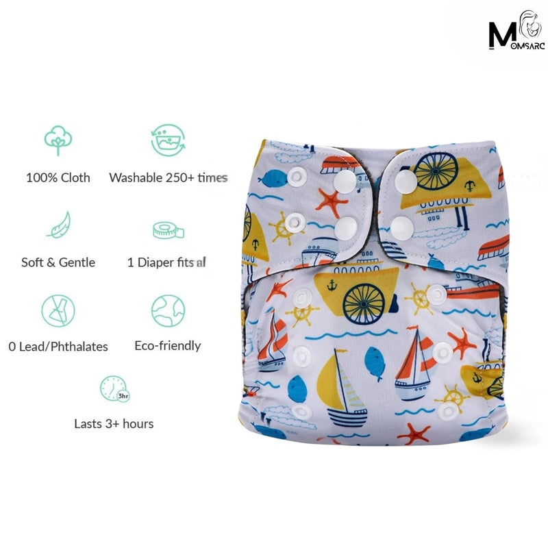 MOMSARC Cloth Diapers for Babies+ 2 insert pads| Leak Proof Cotton Diaper for New Born 0-3 Years with 4 Layer High absorbent Pad | Washable and Reusable Diapers for New Born Baby | Multicolor Cloth Nappy(Pack of 2) - Image 4
