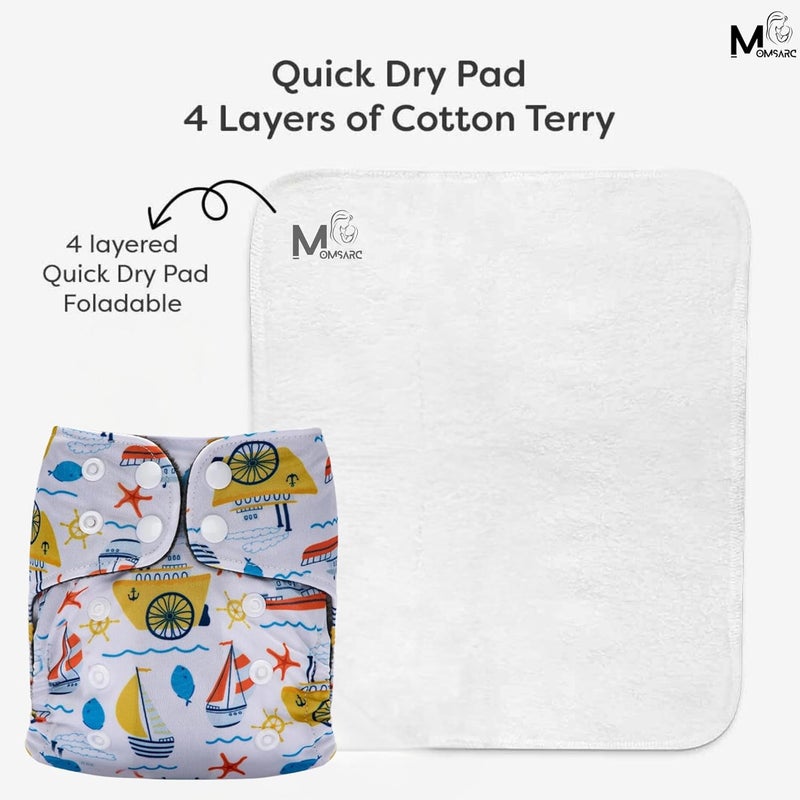 MOMSARC Cloth Diapers for Babies+ 2 insert pads| Leak Proof Cotton Diaper for New Born 0-3 Years with 4 Layer High absorbent Pad | Washable and Reusable Diapers for New Born Baby | Multicolor Cloth Nappy(Pack of 2) - Image 5