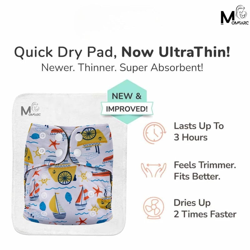 MOMSARC Cloth Diapers for Babies+ 2 insert pads| Leak Proof Cotton Diaper for New Born 0-3 Years with 4 Layer High absorbent Pad | Washable and Reusable Diapers for New Born Baby | Multicolor Cloth Nappy(Pack of 2) - Image 3