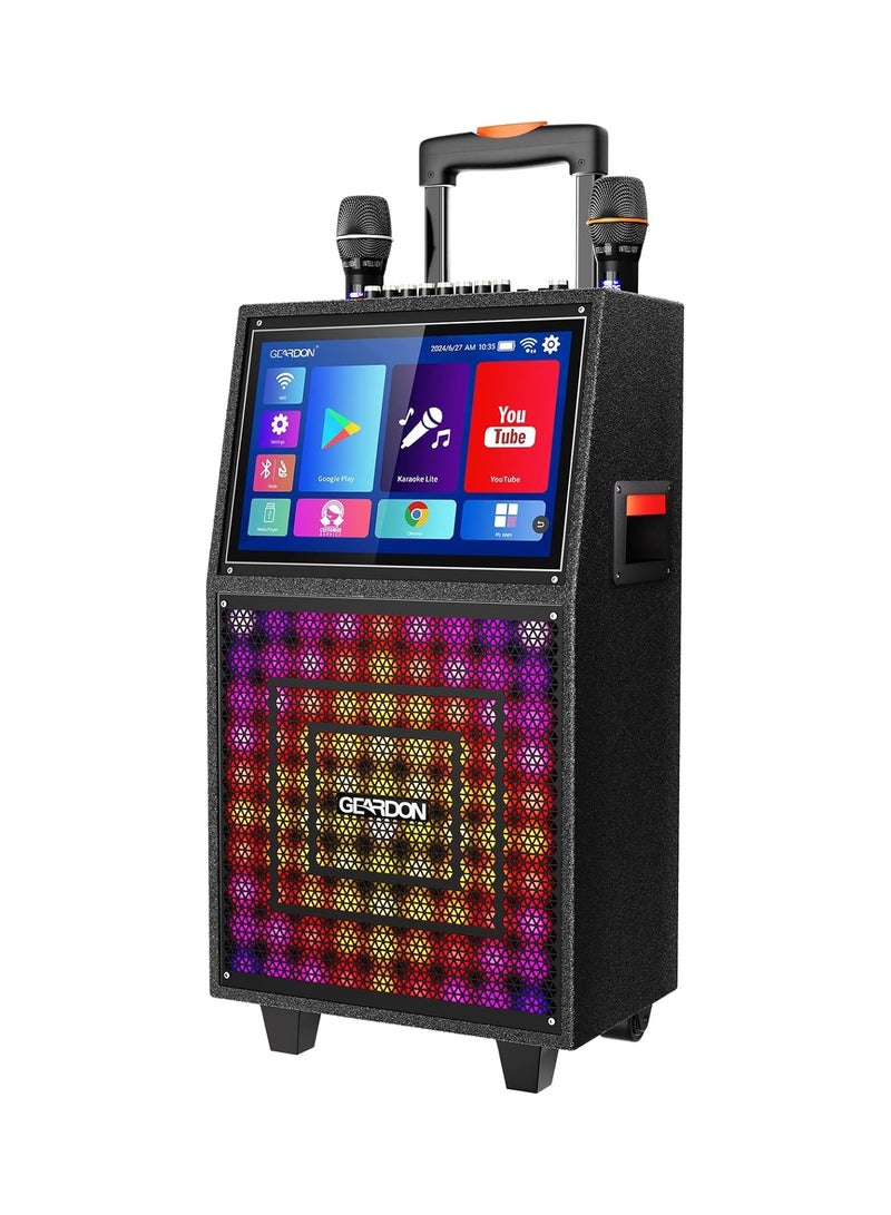 GEARDON Karaoke Machine with Lyrics Display Screen for Adults, Built-in 15 Inches Tablet, Bluetooth Speaker with 2 Wireless Mics, 1000W Peak Power, DJ Lights, Portable Karaoke System for Any Occasion - Image 1