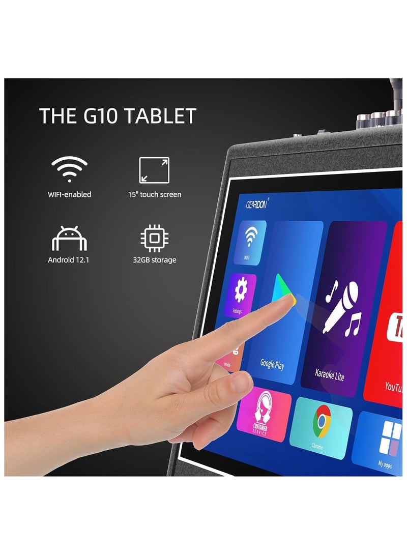 GEARDON Karaoke Machine with Lyrics Display Screen for Adults, Built-in 15 Inches Tablet, Bluetooth Speaker with 2 Wireless Mics, 1000W Peak Power, DJ Lights, Portable Karaoke System for Any Occasion - Image 2