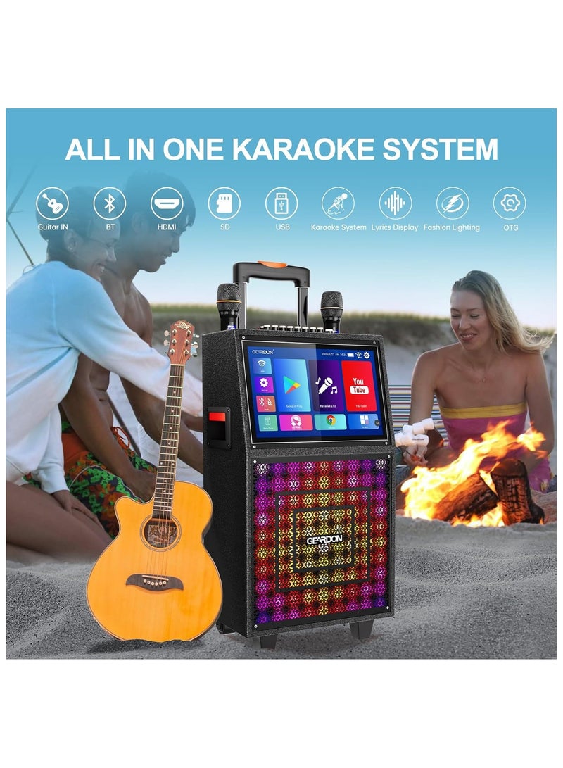 GEARDON Karaoke Machine with Lyrics Display Screen for Adults, Built-in 15 Inches Tablet, Bluetooth Speaker with 2 Wireless Mics, 1000W Peak Power, DJ Lights, Portable Karaoke System for Any Occasion - Image 3