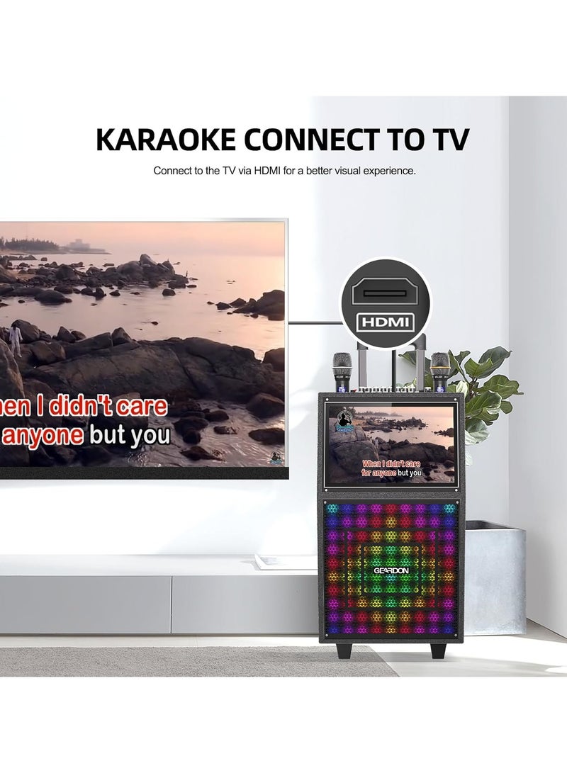 GEARDON Karaoke Machine with Lyrics Display Screen for Adults, Built-in 15 Inches Tablet, Bluetooth Speaker with 2 Wireless Mics, 1000W Peak Power, DJ Lights, Portable Karaoke System for Any Occasion - Image 4