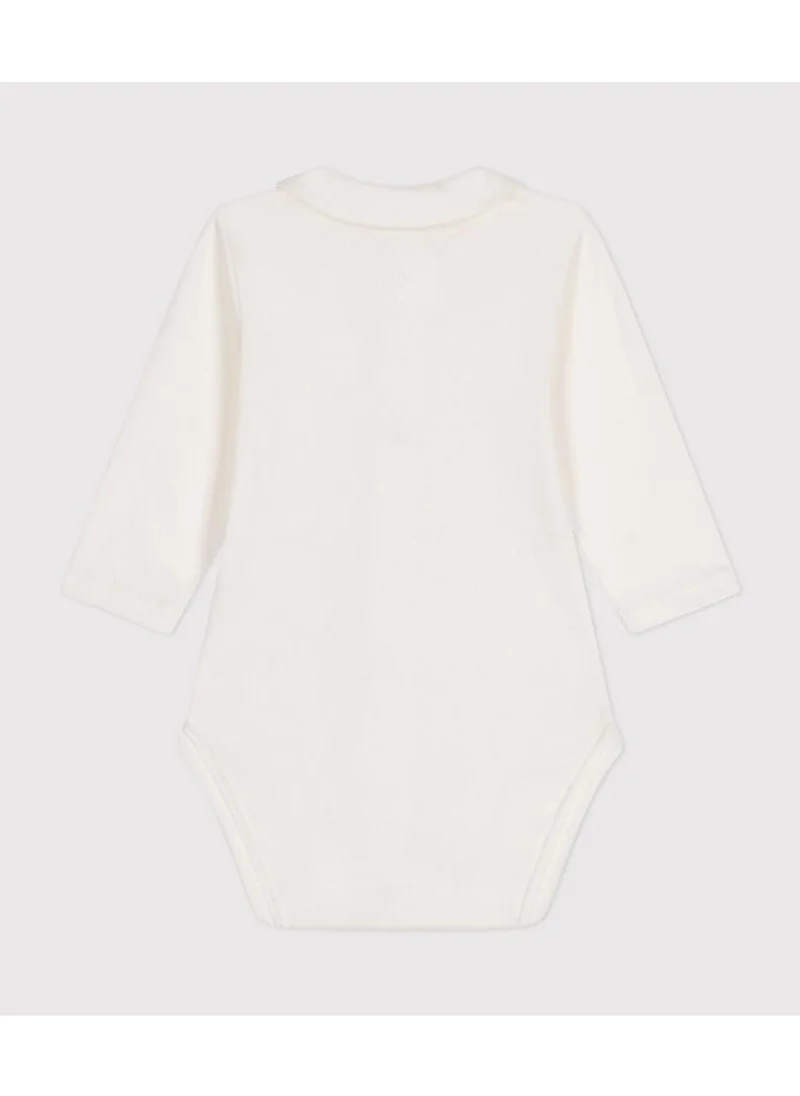 Petit Bateau Babies' Long-Sleeved Cotton Bodysuit With Collar