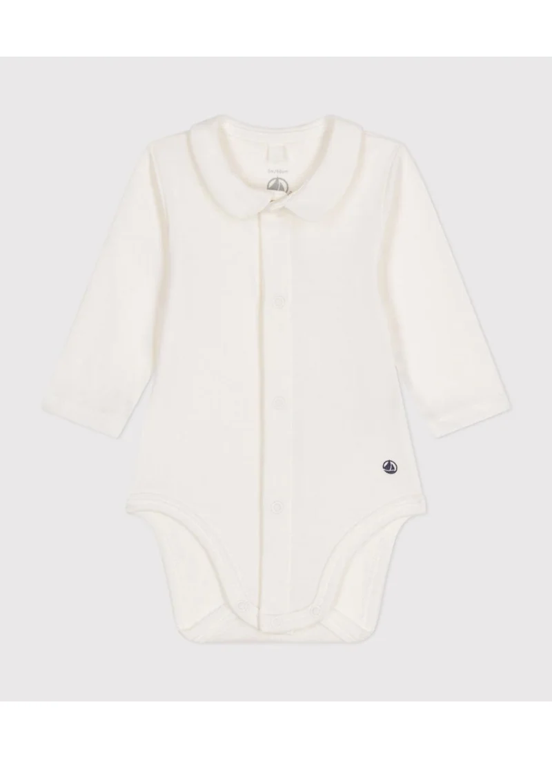 Petit Bateau Babies' Long-Sleeved Cotton Bodysuit With Collar