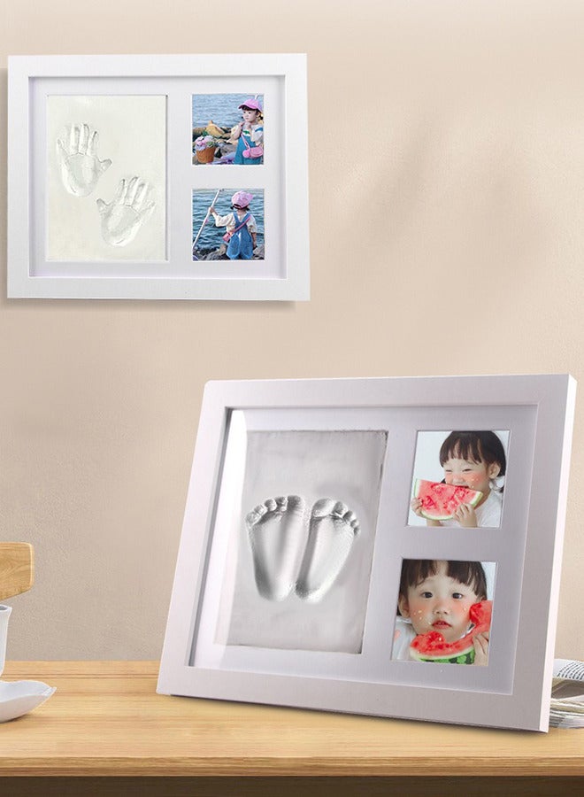Baby Handprint Frame,Baby Picture Frame with clay， 3 Window No-Fold Square Photo Frame，Keepsake Baby Hand And Foot Print Casting Mold With Photo Frame Memory Kit，Gifts for New Parents - Image 3