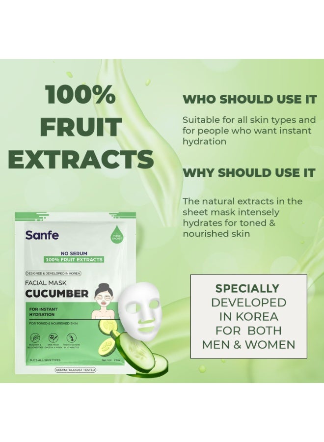 Sanfe Instant Hydration Cucumber Facial Mask 1pc, 25gm (Cucumber) - Image 3