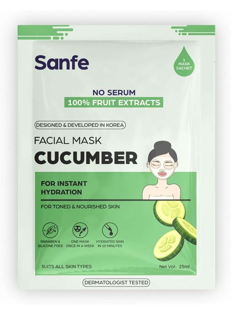 Sanfe Instant Hydration Cucumber Facial Mask 1pc, 25gm (Cucumber) - Image 1