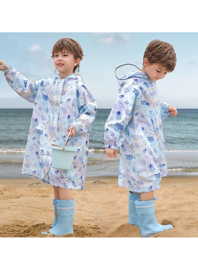 Excefore Kids Waterproof Rain Coat, EVA Portable Rain Poncho, for Girls Boys Toddler Rainwear Rain Jacket Cape, Reusable Children Raincoat, for Outdoor Climbing Cycling Hiking Camping, L Size - Image 2