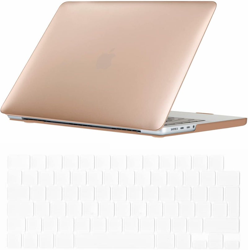 سيفن لاين متوافق مع حافظة Macbook Pro 16 بوصة 2024 2023 2022 2021 غطاء بلاستيكي صلب لـ Mac Pro 16 بوصة جديد M4 M3 M2 M1 موديل A2780 A2485 A2991 A3403 وغطاء واقي للوحة مفاتيح TPU، ذهبي - Image 1