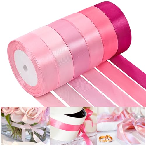 NACHLYNN 150 Yards Pink Satin Ribbon 1 inch Wide Polyester Fabric Ribbon Use for Gift Wrap Wedding Bridal Baby Shower Bows Valentine's Day Decor - Image 1