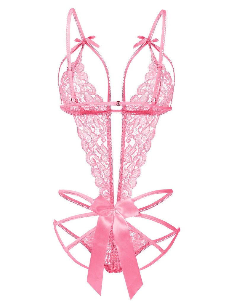 Donnalla Lingerie for Women Deep V Lace Teddy One Piece Lingerie Bodysuit Babydoll Teddy Underwear Rose Red Small - Image 3