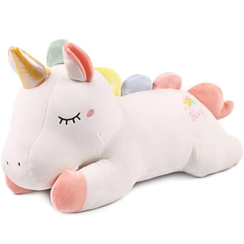 ARELUX 24in Cute White Giant Stuffed Unicorn Plush Soft Animal Hugging Pillow Big Body Plushie Large Unicorn Room Decor - Image 1