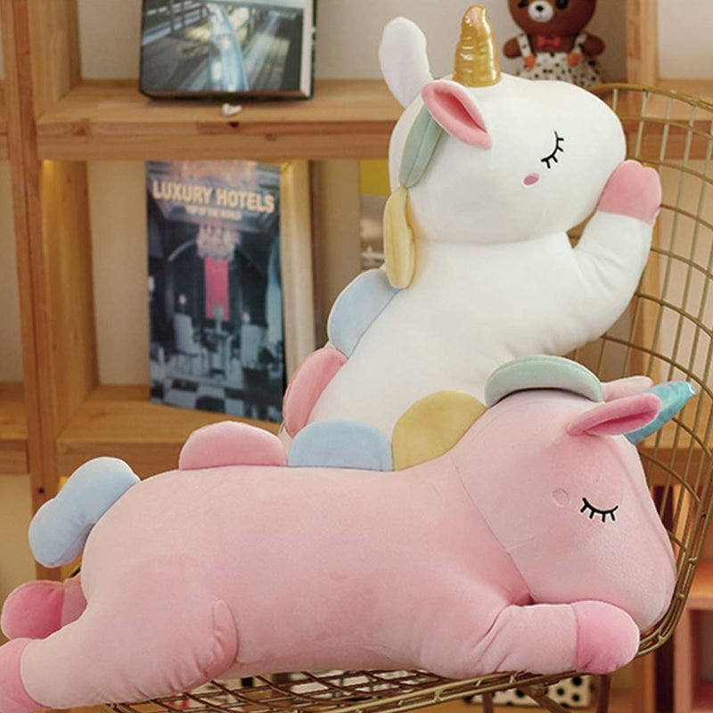 ARELUX 24in Cute White Giant Stuffed Unicorn Plush Soft Animal Hugging Pillow Big Body Plushie Large Unicorn Room Decor - Image 3