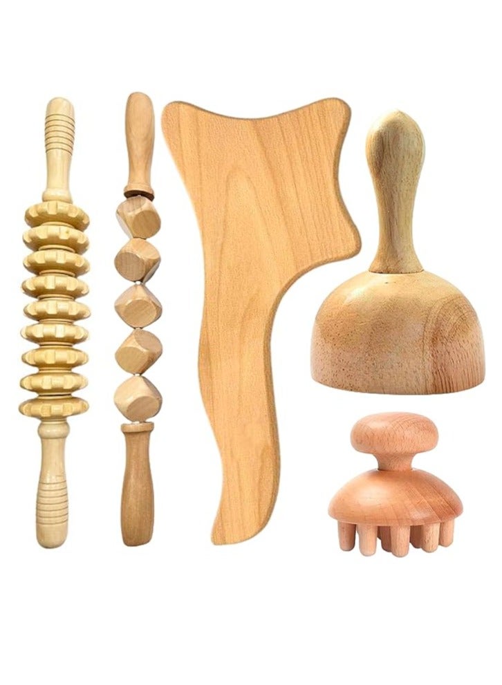 Generic 5-in-1 Wood Therapy Massage Tools for Body Contouring and Shaping - Pain Relief Wooden Body Sculpting Tools - Wooden Therapy Massage Tools for Muscles- Anti Cellulite Massage for Enhancing Circulation - Image 1