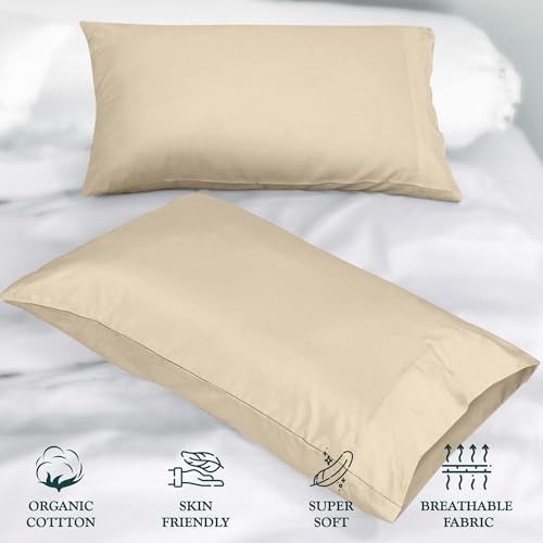 ROYALE LINENS 300 Thread Count 100% Long Staple Combed Cotton Pillowcases Set Of 2 - Ultra Soft - Standard Bed Pillow Cover - 20"x26" - Breathable, Cool & Crisp Percale Cream Pillow Cases (Std, Cream) - Image 4