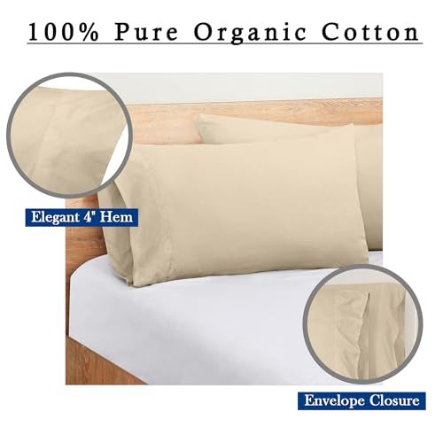 ROYALE LINENS 300 Thread Count 100% Long Staple Combed Cotton Pillowcases Set Of 2 - Ultra Soft - Standard Bed Pillow Cover - 20"x26" - Breathable, Cool & Crisp Percale Cream Pillow Cases (Std, Cream) - Image 3