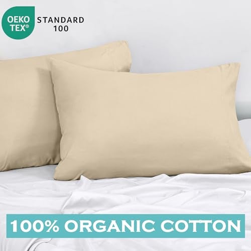 ROYALE LINENS 300 Thread Count 100% Long Staple Combed Cotton Pillowcases Set Of 2 - Ultra Soft - Standard Bed Pillow Cover - 20"x26" - Breathable, Cool & Crisp Percale Cream Pillow Cases (Std, Cream) - Image 2