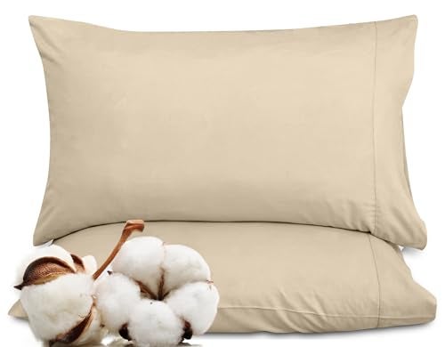 ROYALE LINENS 300 Thread Count 100% Long Staple Combed Cotton Pillowcases Set Of 2 - Ultra Soft - Standard Bed Pillow Cover - 20"x26" - Breathable, Cool & Crisp Percale Cream Pillow Cases (Std, Cream) - Image 1