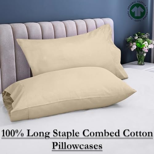 ROYALE LINENS 300 Thread Count 100% Long Staple Combed Cotton Pillowcases Set Of 2 - Ultra Soft - Standard Bed Pillow Cover - 20"x26" - Breathable, Cool & Crisp Percale Cream Pillow Cases (Std, Cream) - Image 5