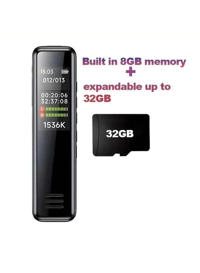 مسجل صوت رقمي 8 جيجابايت 32 جيجابايت مع تقليل الضوضاء وشاحن USB للمحادثات والمحاضرات - Image 1