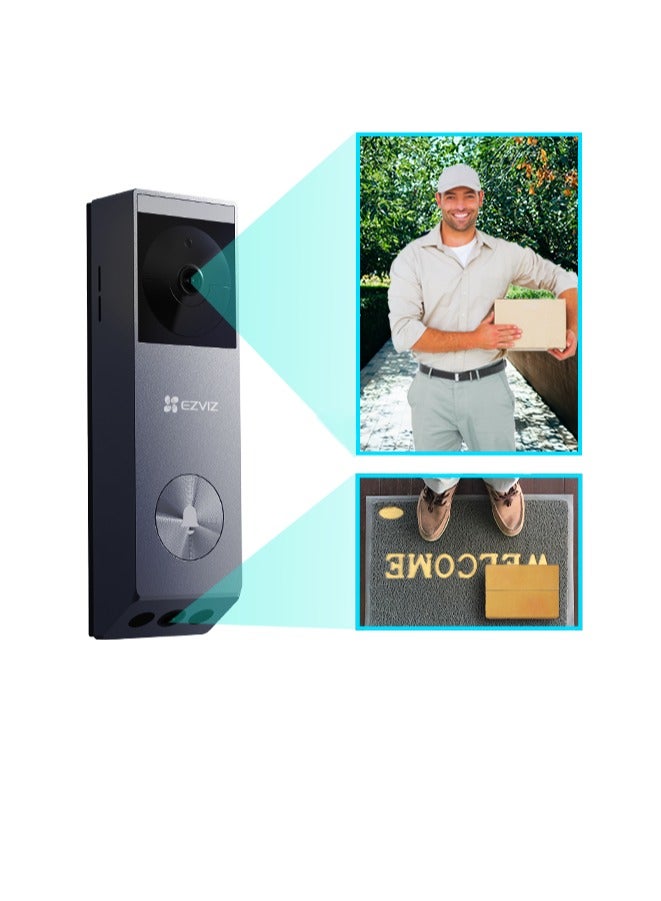 EZVIZ EP3x Pro 2K Dual-Lens Battery-Powered Video Doorbell with 1080p Bottom Camera, Solar Panel, AI Human & Package Detection, 32GB eMMC Storage, Color Night Vision, Two-Way Talk, Tamper Alarm, Smart Integration with Google Assistant & Alexa, Weatherproof | CS-EP3x Pro - Image 2