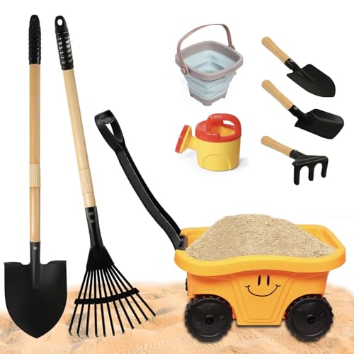 POMIKU Todders Wheelbarrow Gardening Set Kids Rake and Shovel Set for Dirt Digging Garden Tools Equipment for Yard Outdoor Sandbox Summer Toys Gifts for Ages 25 Years - Image 1