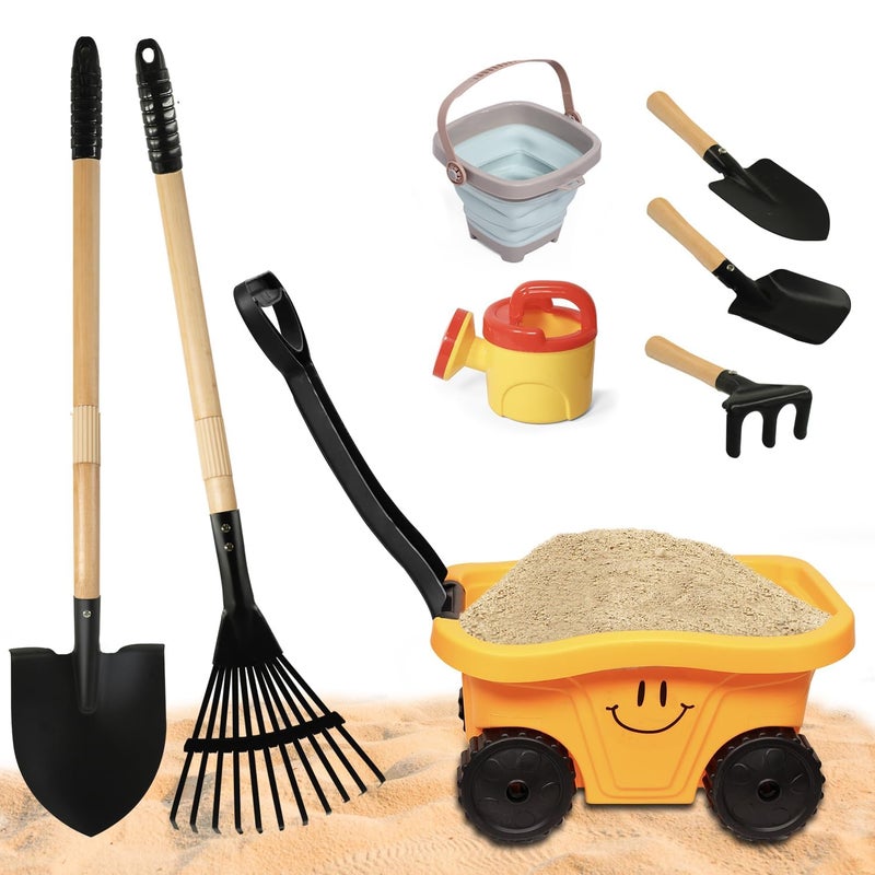 POMIKU Todders Wheelbarrow Gardening Set Kids Rake and Shovel Set for Dirt Digging Garden Tools Equipment for Yard Outdoor Sandbox Summer Toys Gifts for Ages 25 Years - Image 2