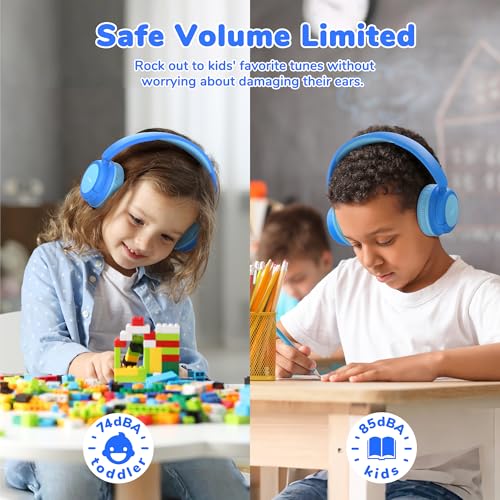 iClever BTH22 Kids Bluetooth Headphones, 60H Play Time, USB C Fast Charging, Bluetooth 5.4, AUX Cord,Safe Volume 74/85 dBA,Toddler Headphones for iPad/Tablet/Travel/School, Blue - Image 3