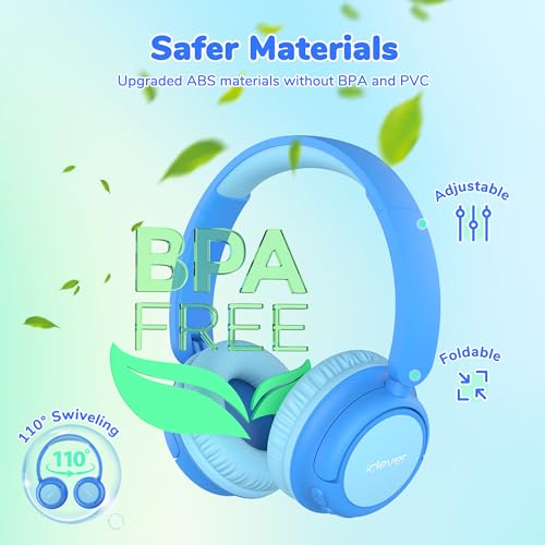 iClever BTH22 Kids Bluetooth Headphones, 60H Play Time, USB C Fast Charging, Bluetooth 5.4, AUX Cord,Safe Volume 74/85 dBA,Toddler Headphones for iPad/Tablet/Travel/School, Blue - Image 5