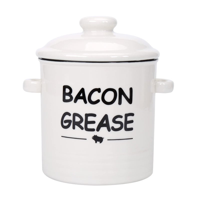 SOLIGT Ceramic Bacon Grease Container with Strainer - 600ml / 20oz Farmhouse Bacon Grease Keeper with Easy-Grip Handle, Bacon Fat Can for Grease Drippings and Storage - Creamy-white - Image 1