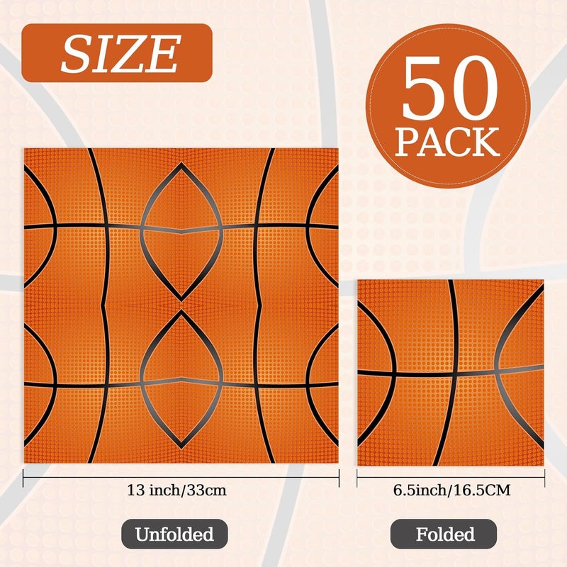 KFJBPB 50 Pcs Basketball Napkins 13 x 13 Inches, Basketball Paper Napkins Sports Theme Disposable Cocktail Napkins for Birthday Baby Shower Basketball Party Decorations (Basketball) - Image 2