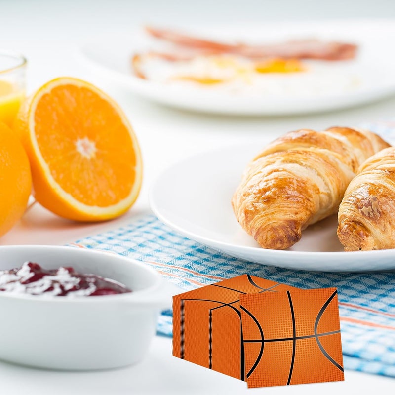 KFJBPB 50 Pcs Basketball Napkins 13 x 13 Inches, Basketball Paper Napkins Sports Theme Disposable Cocktail Napkins for Birthday Baby Shower Basketball Party Decorations (Basketball) - Image 4