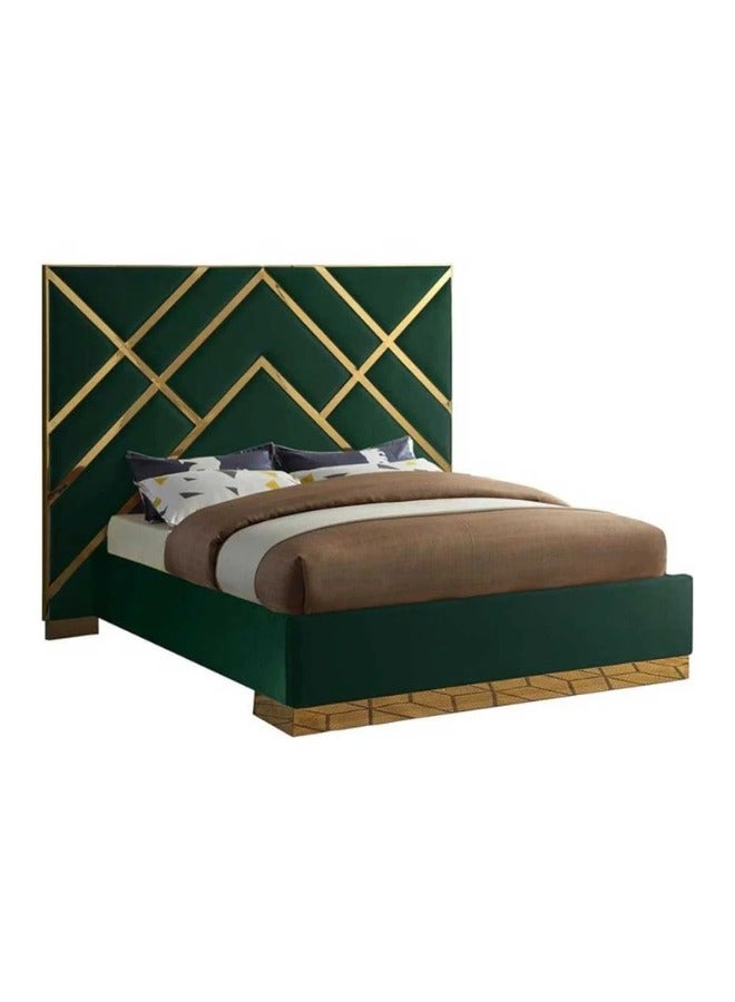 KUSTOMDECO Luxury King Size Bed with Green & Gold Geometric Headboard | Modern Designer Bed Frame with Side Tables Customizable  – Modern Style Bed King Size Bed 180cm x 200cm (Green) - Image 2