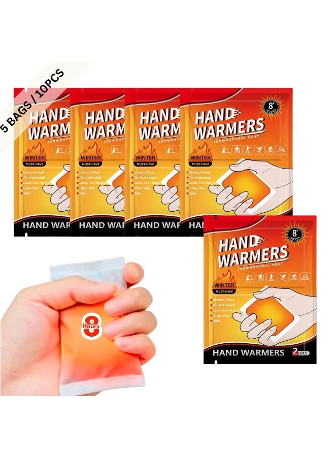 **مدفئات اليدين | لاصقات دفئ مستمر حتى 8 ساعات | دفء طبيعي وآمن** **عديمة الرائحة وتُنشَّط بالهواء - متعددة الاستخدام للّيدين والقدمين والجسم** **مثالية للرياضات الشتوية الخارجية والعمل - عبوة اقتصادية** **10 قطع** - Image 1