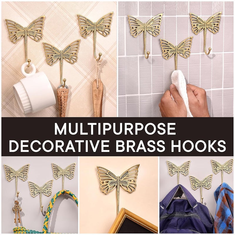 Indian-Shelf IndianShelf Decorative Brass Butterfly Cute Kids Wall Hooks Heavy Duty Coat Rack Wall Mount Vintage Gold Towel Hooks for Hanging Coats Keys Backpack Purse Hat Jewelry More 3 Pack - Image 3