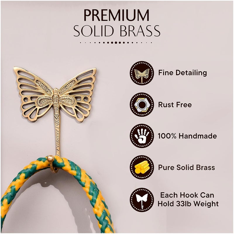 Indian-Shelf IndianShelf Decorative Brass Butterfly Cute Kids Wall Hooks Heavy Duty Coat Rack Wall Mount Vintage Gold Towel Hooks for Hanging Coats Keys Backpack Purse Hat Jewelry More 3 Pack - Image 2