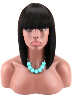 Kalyss Women'S Short Black Bob Wigs With Hair Bangs Synthetic Full Hair Wig Heat Resistant Short Straight Black Wig For Women  - Image 1