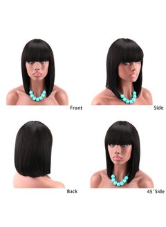 Kalyss Women'S Short Black Bob Wigs With Hair Bangs Synthetic Full Hair Wig Heat Resistant Short Straight Black Wig For Women  - Image 5