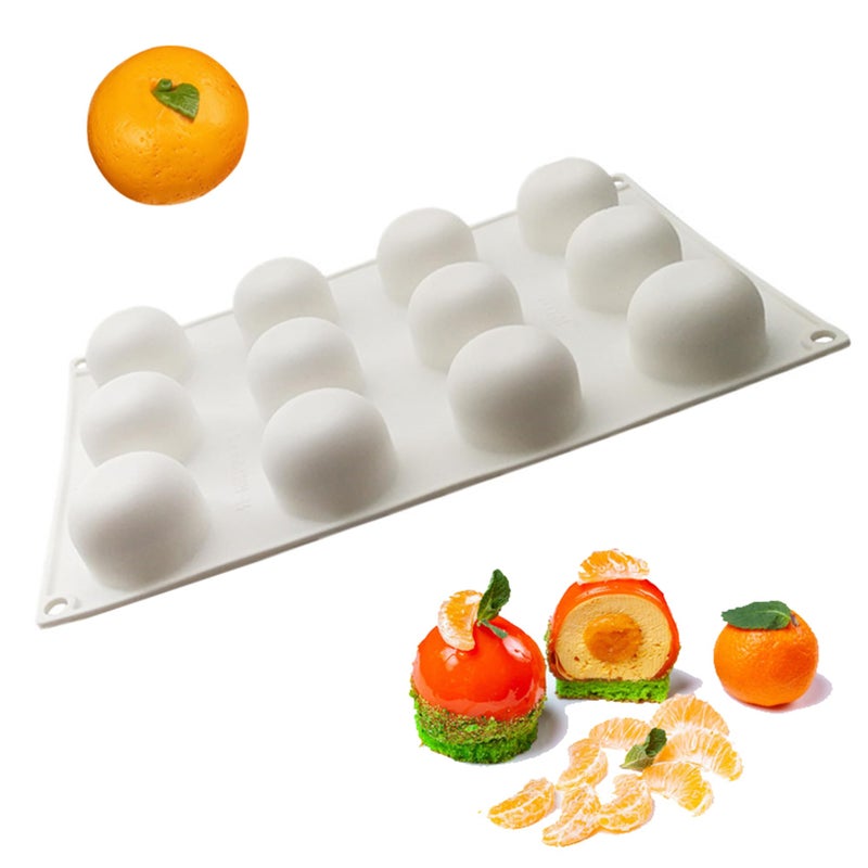 OCPO KITCHEN Orange Silicone Mold for Baking Mousse Cake Candy Chocolate French Fruit Dessert Pastry Cupcake Ice Cream Pudding Cake Decoration Mold 3D Orange Shape 12Cavity