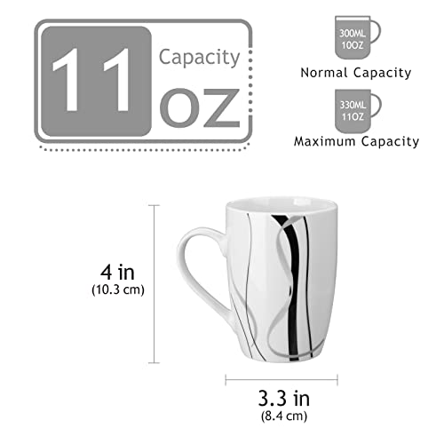 VEWEET Ceramic Coffee Mugs Set of 6, 11 OZ Coffee Cups Set with Handle, White Mugs Set Porcelain Cup Set for Kitchen, Microwave Dishwasher Safe, Series Fiona - Image 3