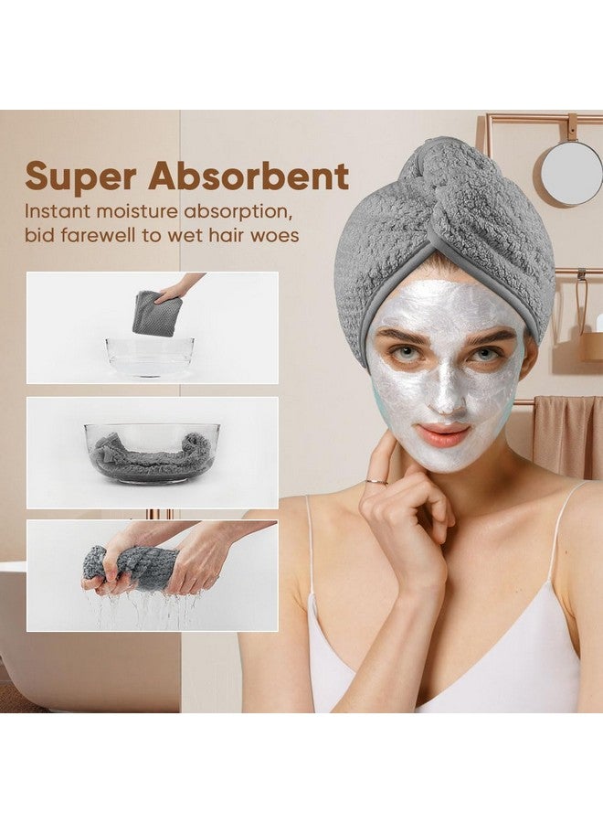 HOMEXCEL HOMEXCEL Microfiber Hair Towel Wrap, 2 Pack Hair Turbans for Wet Hair, Super Absorbent Dry Hair Towel Wrap for Curly Hair, Anti Frizz Microfiber Towel for Women, 26 x 10 inch, Grey - Image 2