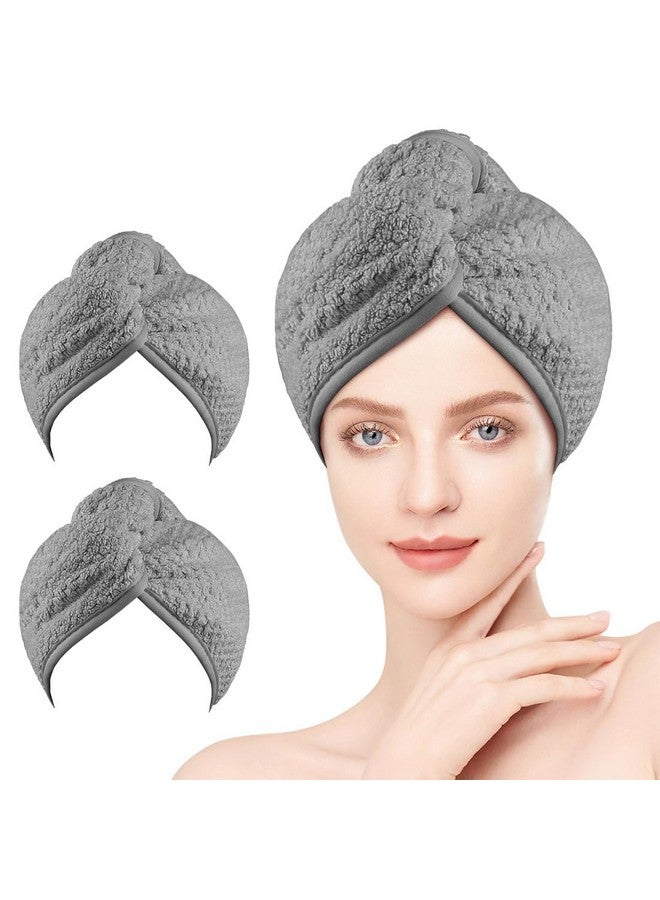 HOMEXCEL HOMEXCEL Microfiber Hair Towel Wrap, 2 Pack Hair Turbans for Wet Hair, Super Absorbent Dry Hair Towel Wrap for Curly Hair, Anti Frizz Microfiber Towel for Women, 26 x 10 inch, Grey - Image 1