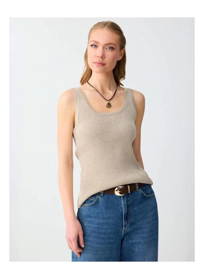 Jimmy Key Beige Mélange Slim Fit V-Neck Knit Tank Top.