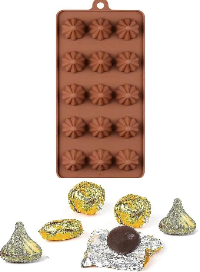 Bake House 15 Cavity Silicon Modak Shape Chocolate Mould and 300pcs Golden Aluminium foil Wrapping Paper for Traditional Indian Festival, Different Chocolate Molds -(Random Colour) - Image 1