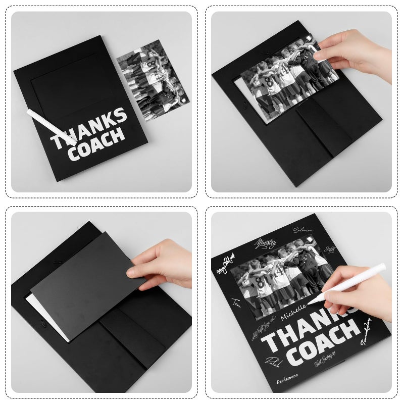 Chunful Chunful Coach Gifts 8 Pieces Thanks Coach Frame Wood Photo Picture Frame with Pen for Soccer Football Basketball Volleyball Birthday Graduation Present Home Office Sports Decorations (Elegant Style)  - Image 3