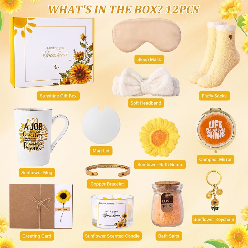 ALBISS Thank You Gifts for Women, 12pcs Appreciation Gifts Set for Coworker - Sunflower Sending Sunshine Gift- Unique Office Gift Basket for Birthday Christmas Farewell Gift for Best Friends，Colleague，Boss - Image 2
