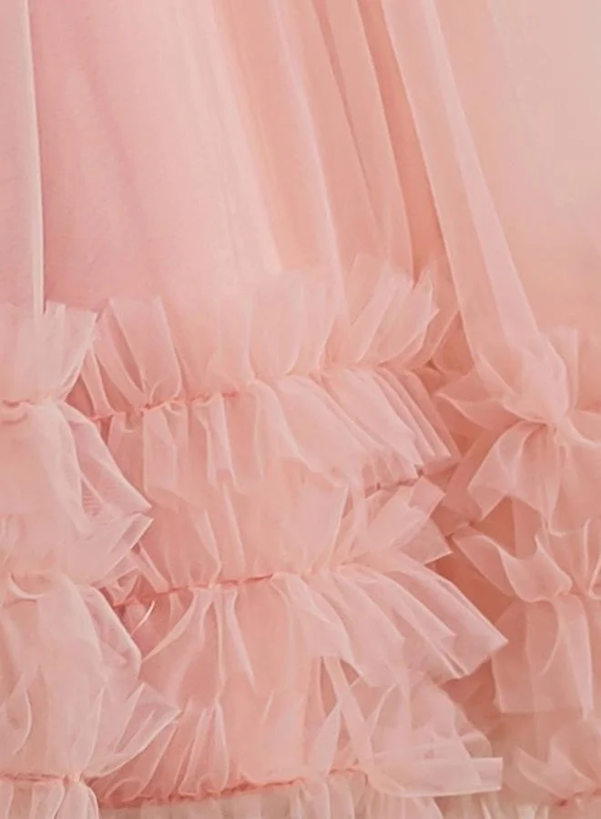 Take Two Girls Bow Tie Ruffle Hem Mesh Party Dress