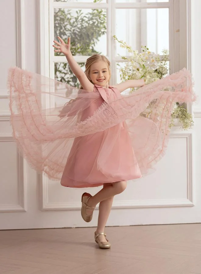 Take Two Girls Bow Tie Ruffle Hem Mesh Party Dress